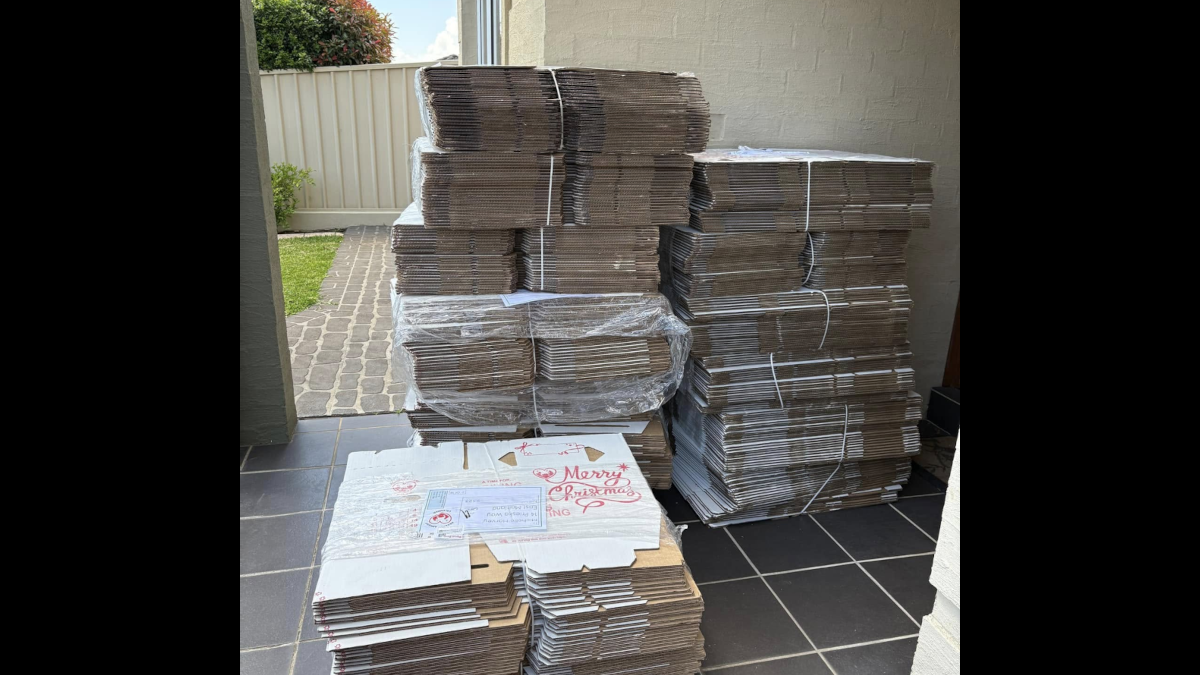 Stacks of flat pack boxes ready for distribution